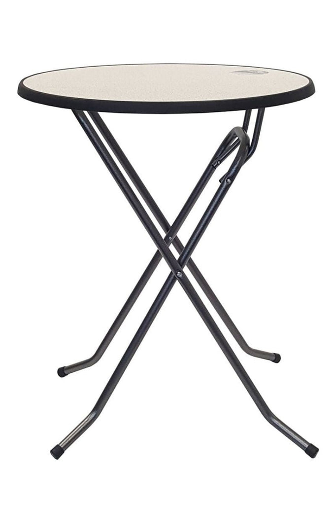 Ronde statafel met graniet blad en grijs hamerslag onderstel Ìü85x107cm voor binnen en buiten gebruik