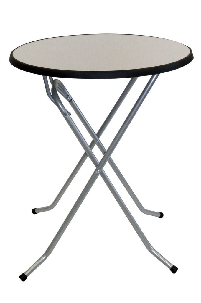 Ronde statafel met metal brushed blad en aluminiumlook onderstel Ìü85x107cm voor binnen en buiten gebruik
