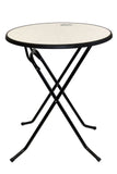 Ronde statafel met graniet blad en zwart gelakt onderstel Ìü85x107cm voor binnen en buiten gebruik