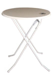 Ronde statafel met wit gemarmerd blad en wit gelakt onderstel Ìü85x107cm voor binnen en buiten gebruik