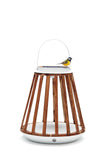 Elegante buitenlamp SUNS Kate, op zonne-energie en gemaakt van aluminium en teak. Wit