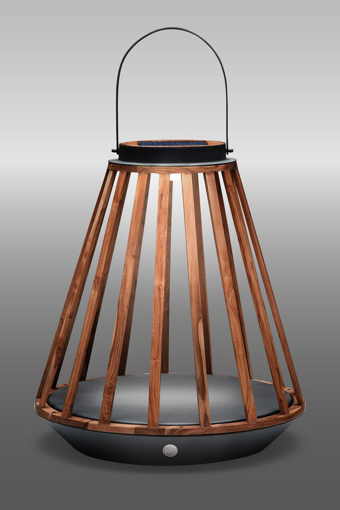 Elegante buitenlamp SUNS Kate, op zonne-energie en gemaakt van aluminium en teak. Antraciet