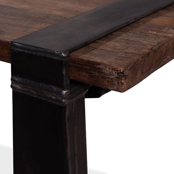 demontabele tafel met hardhouten tafelblad en stalen X frame Detail