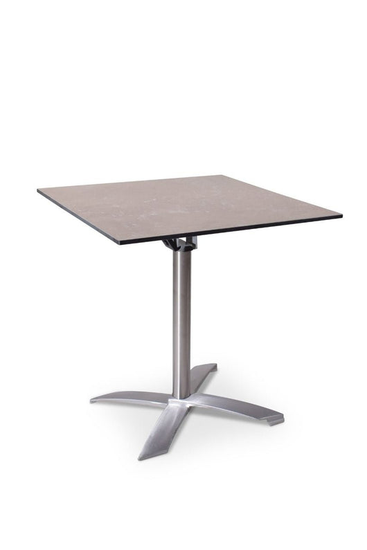 Vierkante terrastafel met steen blad en RVS kruispoot 70x70x75cm