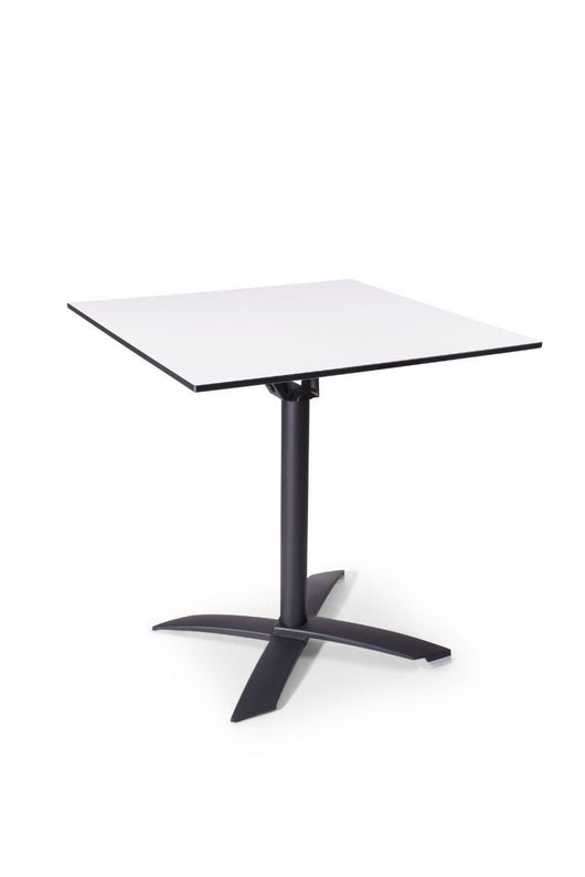 Vierkante terrastafel met wit blad en zwarte kruispoot 70x70x75