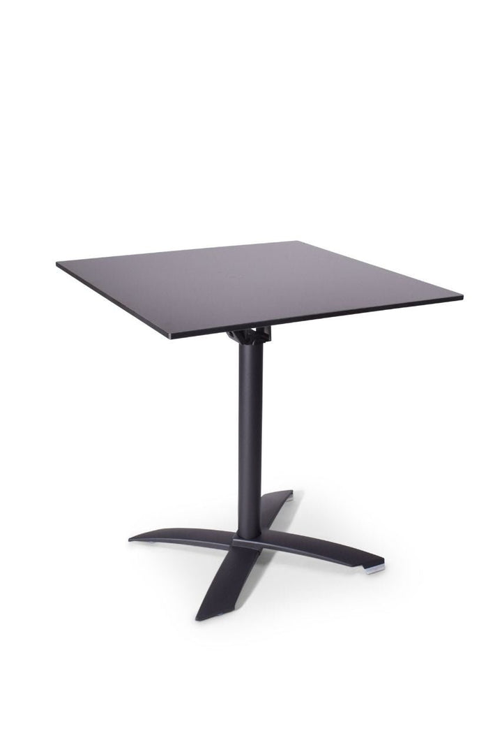 Vierkante terrastafel met zwart blad en zwarte kruispoot 70x70x75