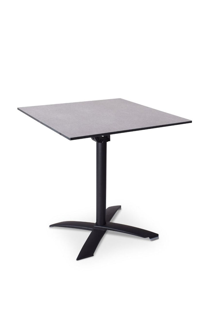 Vierkante terrastafel met beton blad en zwarte kruispoot 70x70x75