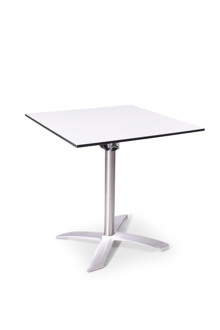 Vierkante terrastafel met wit blad en RVS kruispoot 70x70x75cm