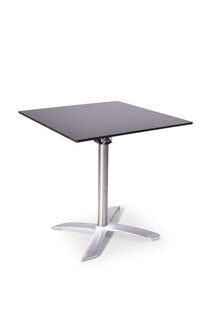 Vierkante terrastafel met zwart blad en RVS kruispoot 70x70x75cm