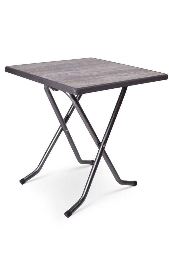 vierkante terrastafel met vintage blad en grijs hamerslag gelakt onderstel 70x70x73cm