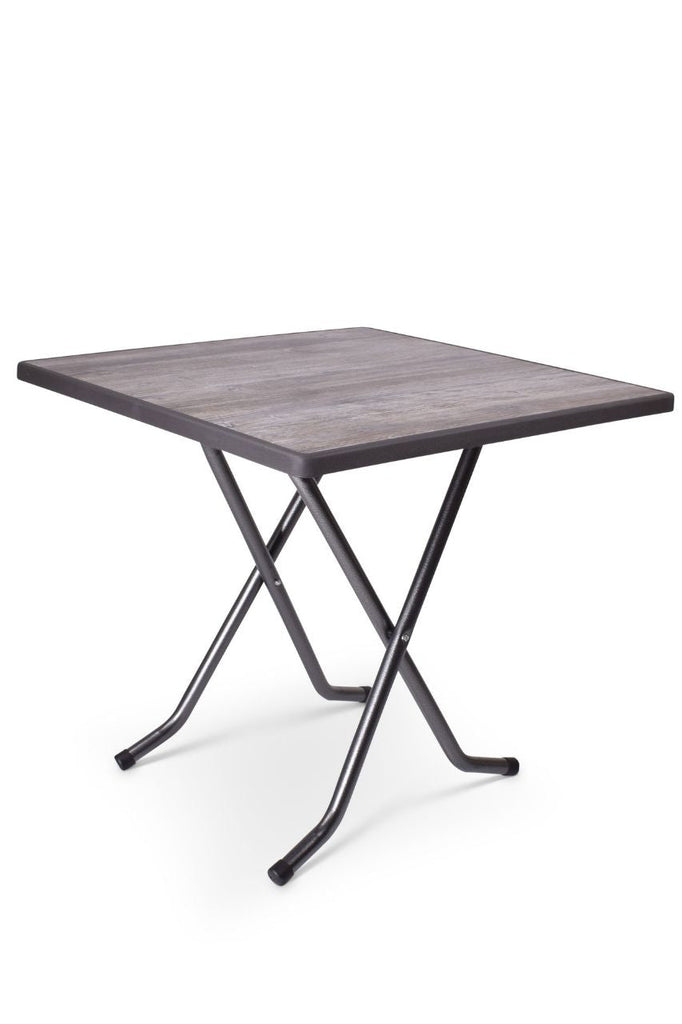 vierkante terrastafel met vintage blad en grijs hamerslag gelakt onderstel 80x80x73cm