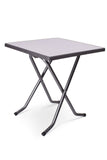 vierkante terrastafel met metal brushed blad en grijs hamerslag gelakt onderstel 70x70x73cm