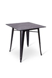 Stoere vierkante terrastafel met zwart gelakt metalen onderstel en een zwart marmeren blad 70x70cm bij Partyfurniture