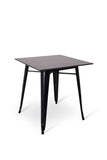 Stoere vierkante terrastafel met zwart gelakt metalen onderstel en een donker banyan blad 70x70x75cm bij Partyfurniture