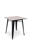 Stoere vierkante terrastafel met zwart gelakt metalen onderstel en een alba eiken blad 70x70x75cm bij Partyfurniture